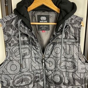 Ecko Unlimited Puffer Vest Gray Graphic Hood Size M